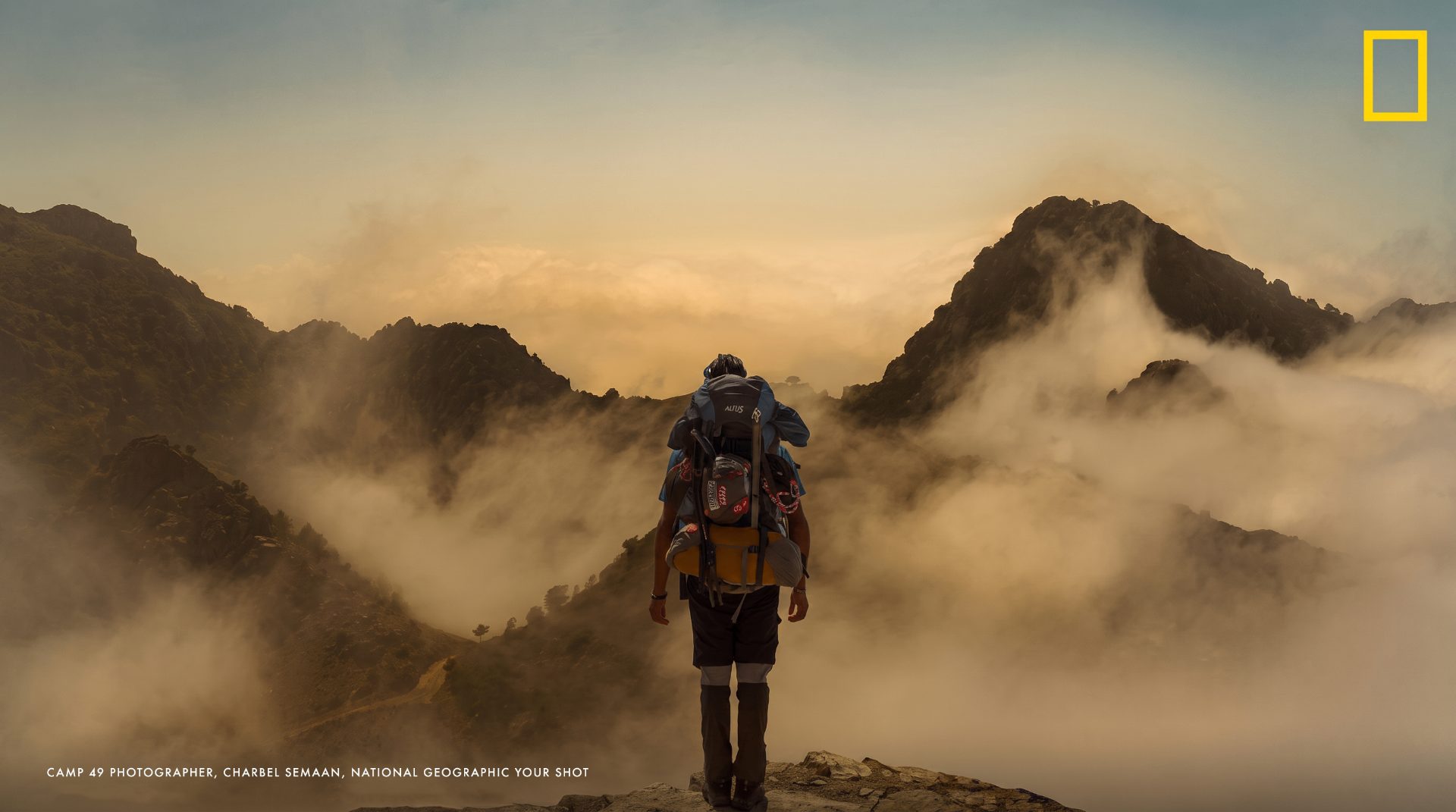 National Geographic-style trekking still from a Camp 49 mountain shoot